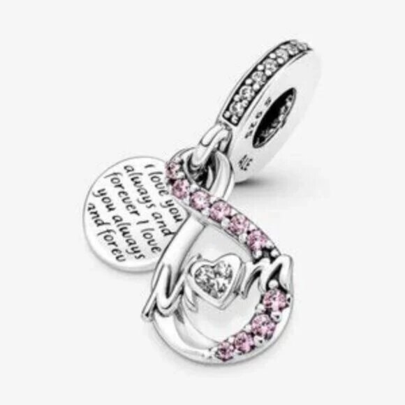 NIB PANDORA Mom Infinity Pavé Double Dangle Charm 791468C01 Sterling Silver Gift - Picture 4 of 7